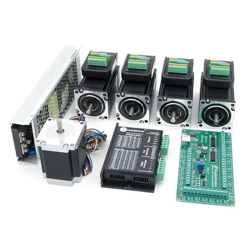EstlCAM terminal adapter with 4x JMC closed loop motors NEMA23 + 1x Steppermotor 2Nm and 500W/36V power supply unit