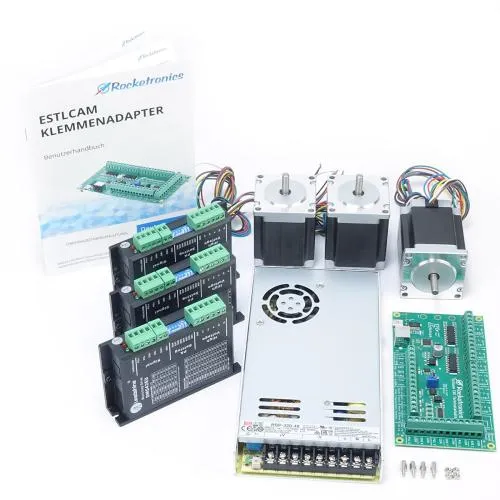 EstlCAM control with 3 stepper motors NEMA23 / 1,8Nm, 3 stepper motor drivers DM542EU and 48V power supply unit