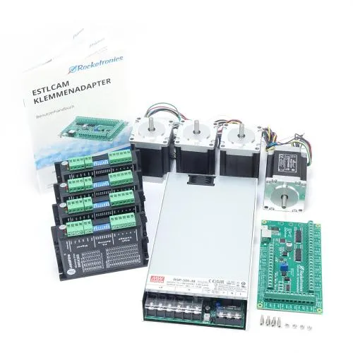 EstlCAM control with 4 stepper motors NEMA23 / 1,8Nm, 4 stepper motor drivers DM542EU and 2x48V power supply unit