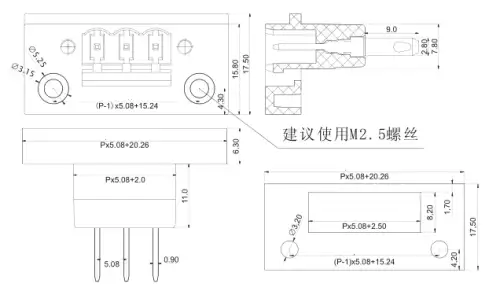 Plug-in terminal with locking 4-pole