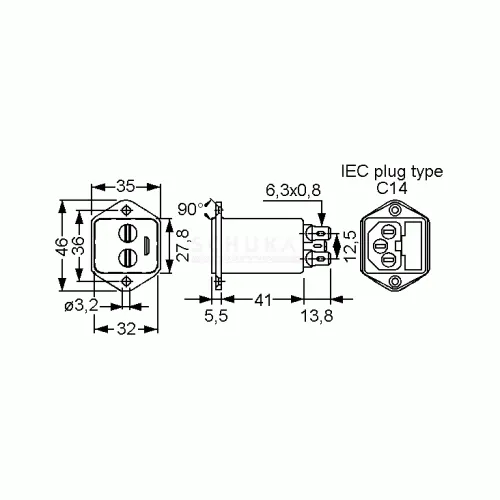Netzfilter FN9260-10-06 mit Kaltgerätestecker und Sicherung 10A