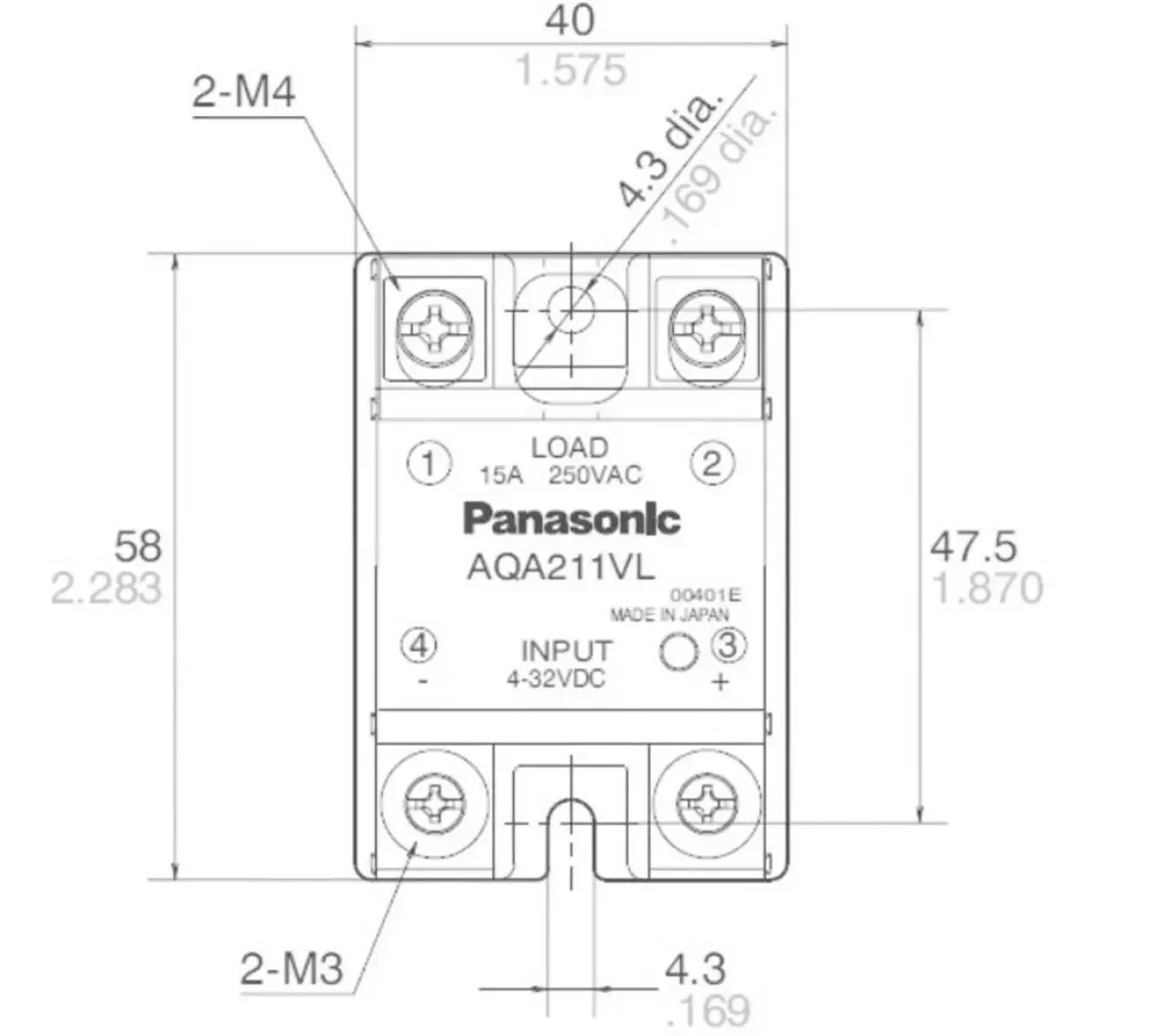 Solid State Relais Panasonic AQA411VL 24V / 25A 230V