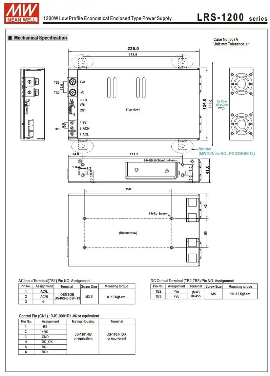 Switching power supply 36V 33,3 A 1200 W Meanwell LRS-1200-36