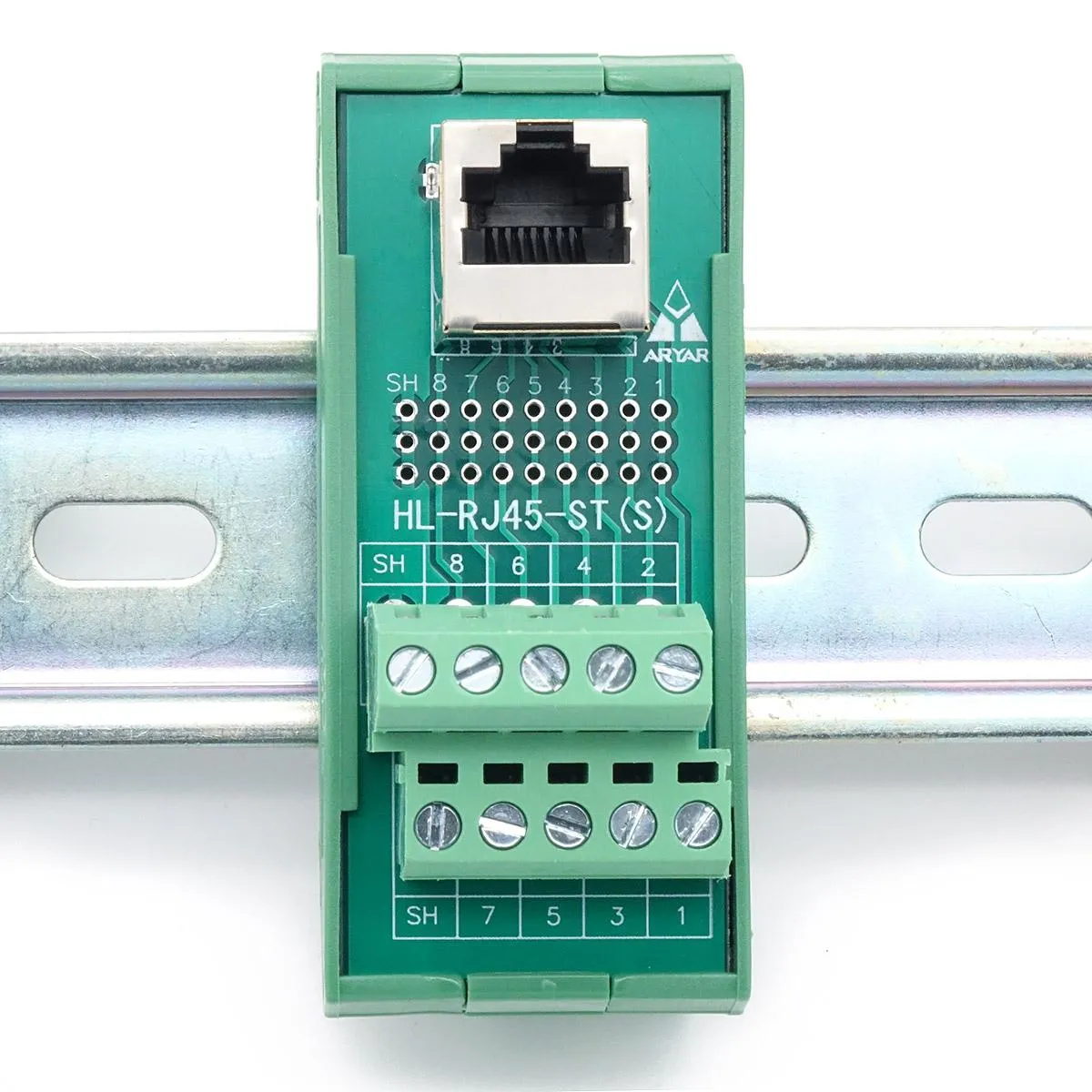 RJ45 adapter for DIN rail with shield connection