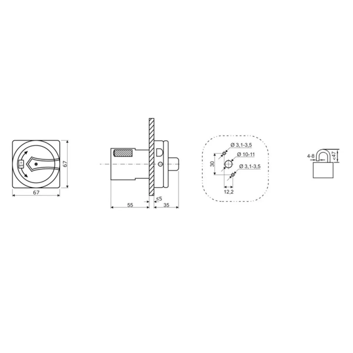 ARLI Main Switch 16A 4-Pole for Front Panel Mounting