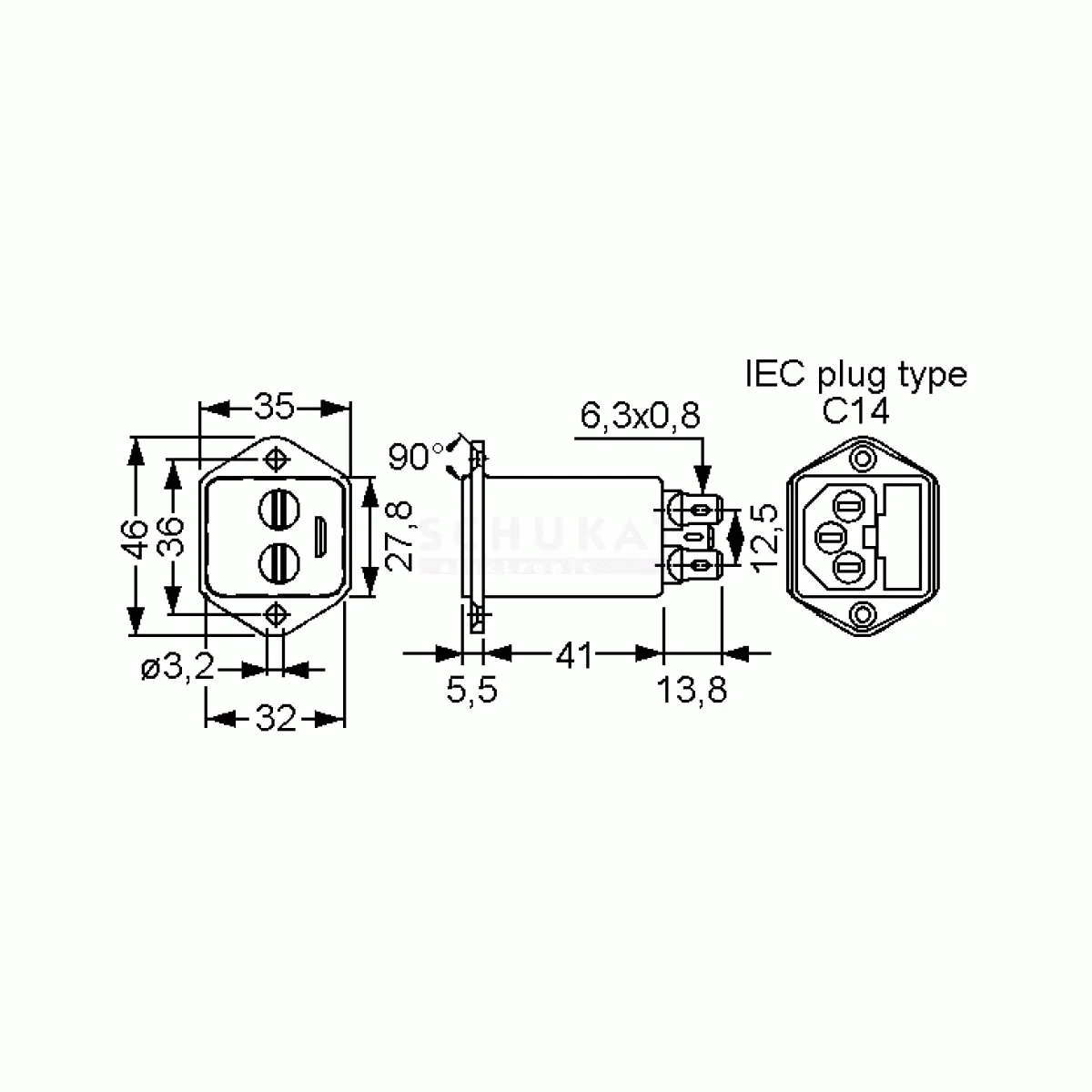 Netzfilter FN9260-10-06 mit Kaltgerätestecker und Sicherung 10A