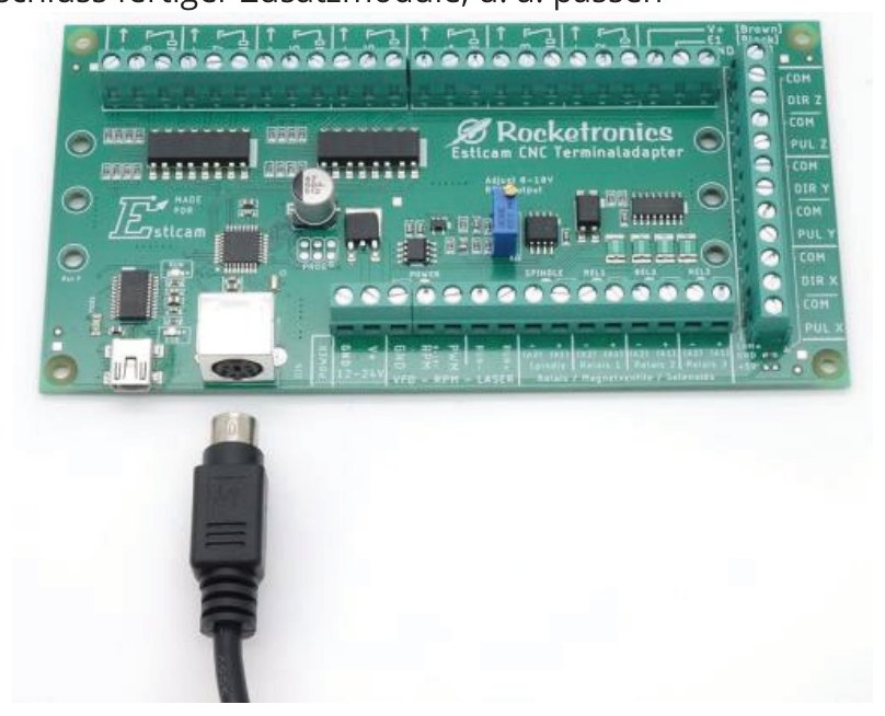 Die Mini-DIN-Buchse am Klemmenadapter