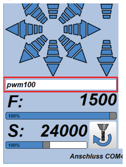 Der Befehl „pwm100“ in der Kommandozeile des Steuerungsfensters