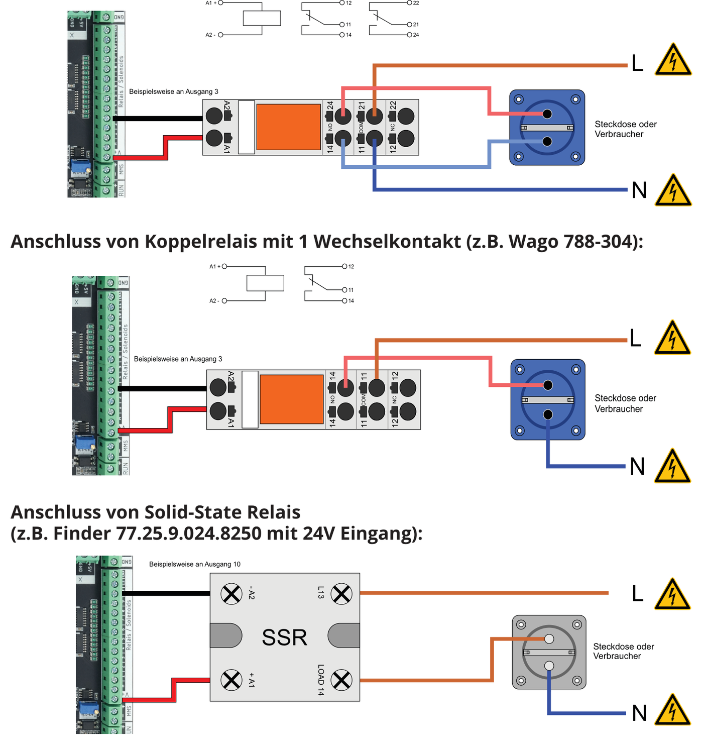 Koppelrelais mit 2 Wechselkontakten, mit 1 Wechselkontakt und Solid-State-Relais