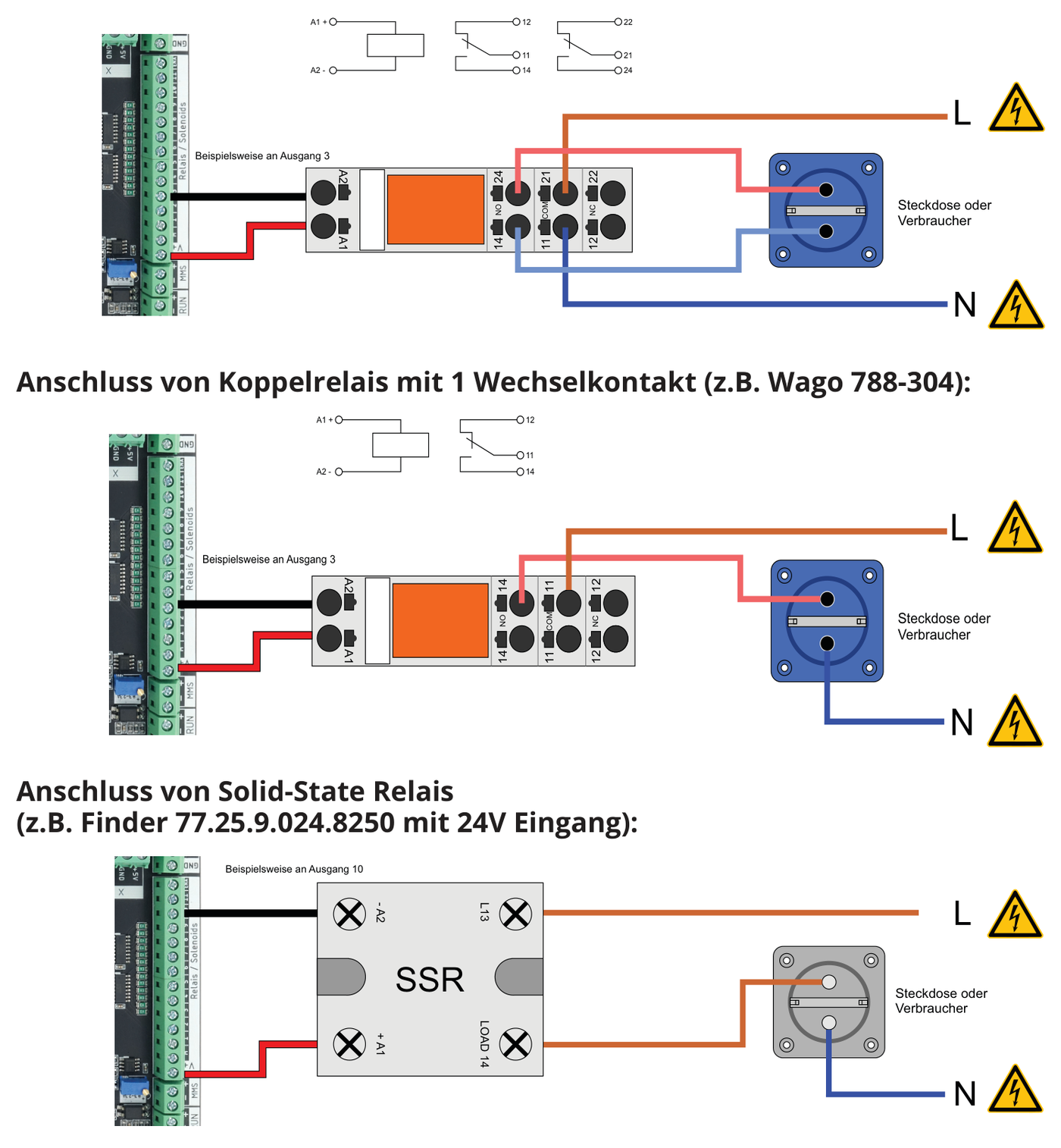 Koppelrelais mit 2 Wechselkontakten, mit 1 Wechselkontakt und Solid-State-Relais